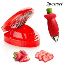 2pcs/set kitchen Fruit gadget strawberry slicer strawberry corer strawberry stem remover Fruit Cutter Slice Kitchen Tools