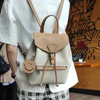 Simple String Close Cover Bagpack Panelled Smiley Ornaments Design College School Bag All-match Cowhide Leather Women Backpack 2