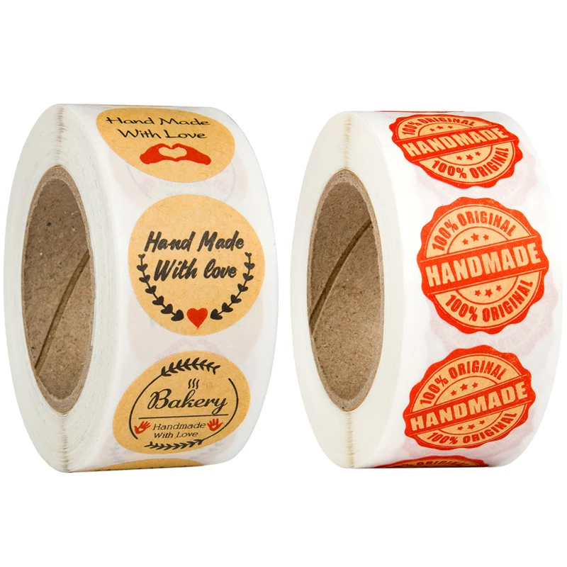 

Handmade 100 Percent Original Bakery Handmade with Love Stickers Hand Made Gift Craft Packing Labels Canning Bottle Bag Seal Tag