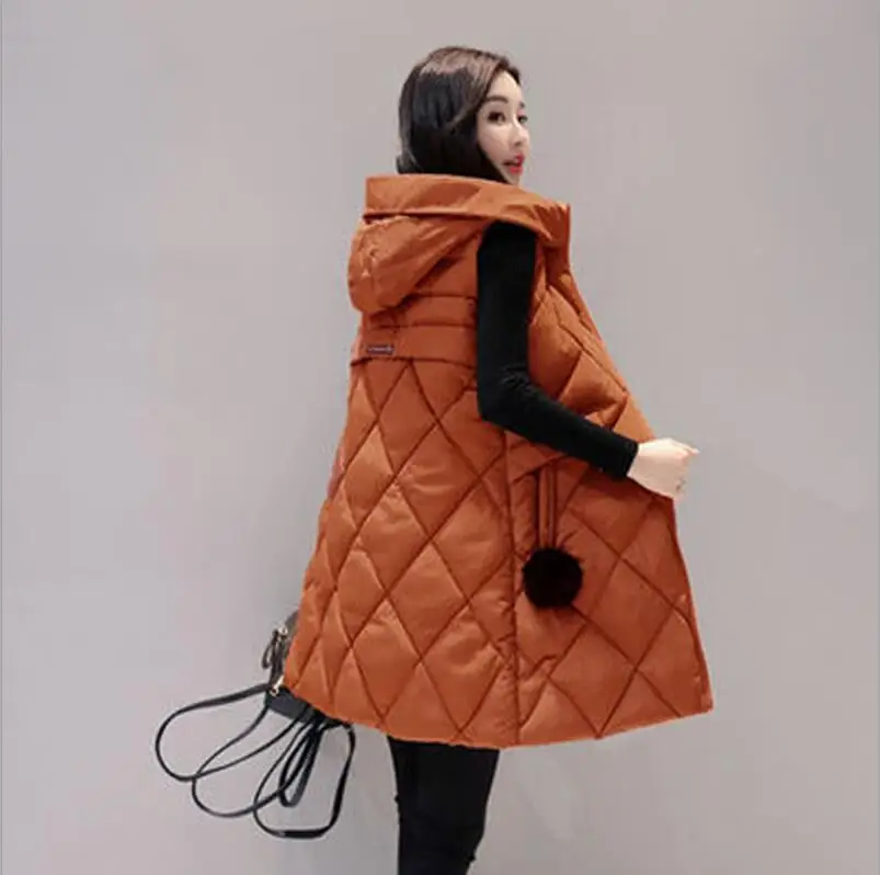 Caramel colour Осенне-зимний женский жилет, новинка, модная женская куртка без рукавов с капюшоном, теплый длинный жилет из хлопка для женщин размера плюс - Цвет: Caramel colour