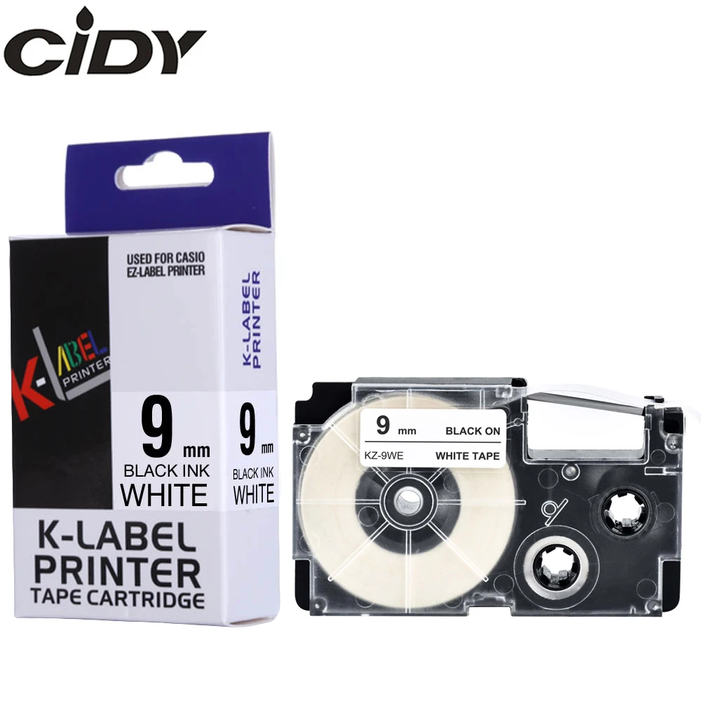 CIDY 1pcs 호환 카시오 블랙 화이트 9mm 라벨 테이프 XR-9WE XR9WE XR 9WE EZ 프린터 리본 cartidge kl-60l kl-120l