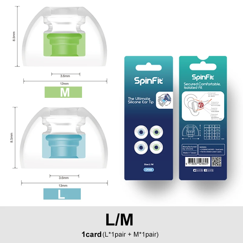 L.M (1card) DUNU SpinFit CP360 силиконовые наушники для истинных беспроводных Bluetooth наушников CP-360 1 карта с 2 шт(Маленький/очень маленький - Цвет: L.M (1card)