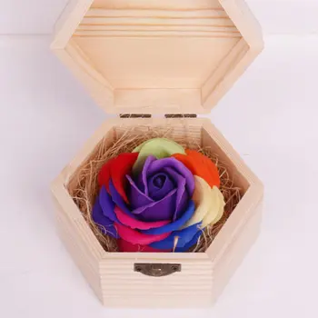 

Soft Surface Handmade Wood Carving Box Lovely Soap Flowers Rose Gift Hexagon Box for Birthday Girlfriend's Teacher's Gifts