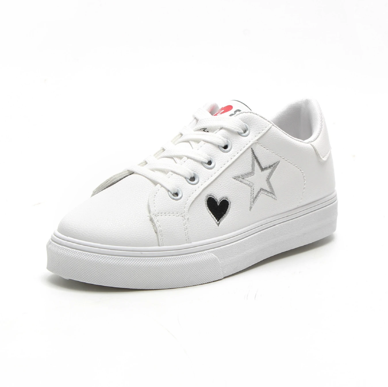 

2019 Autumn Woman Shoes Fashion New Women PU Leather Shoes Ladies Breathable Cute Star Heart Flats Casual Shoes White Sneakers