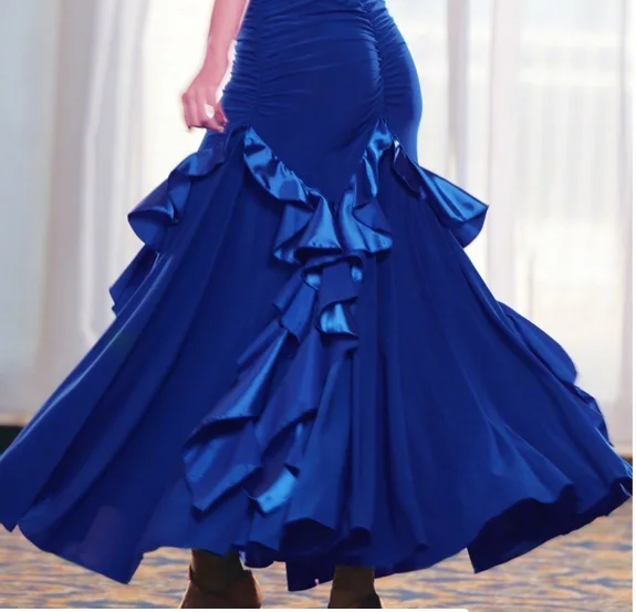 Blue Женская юбка для бальных танцев красного, черного, фиолетового цвета, Женская Стандартная Одежда для танцев фламенко, длинные юбки - Цвет: Blue