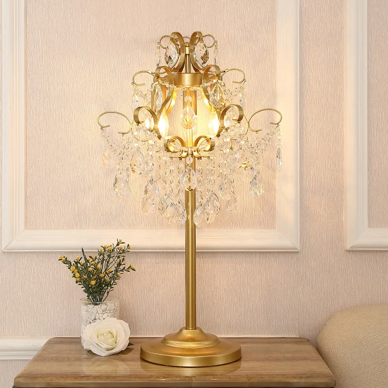 European style retro luxury LED crystal iron table lamp floor for living room study bedroom decoration lighting | Лампы и освещение