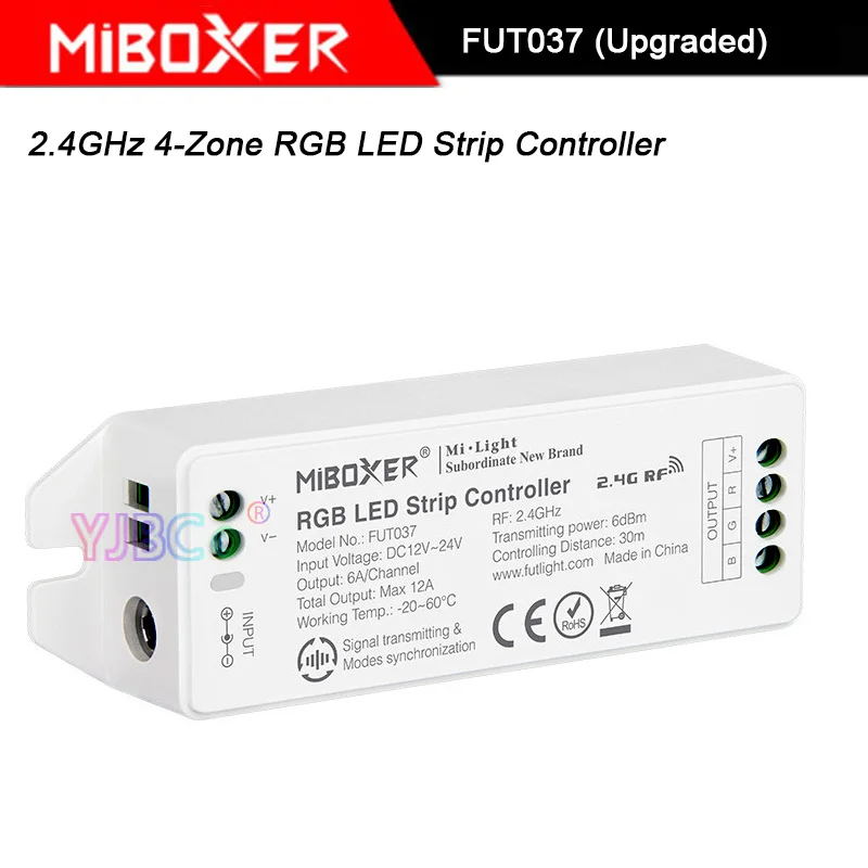 

Miboxer 2.4GHz 4-Zone RGB LED Strip light Controller,FUT037 (Upgraded) DC12V~24V RGB led lamp tape dimmer