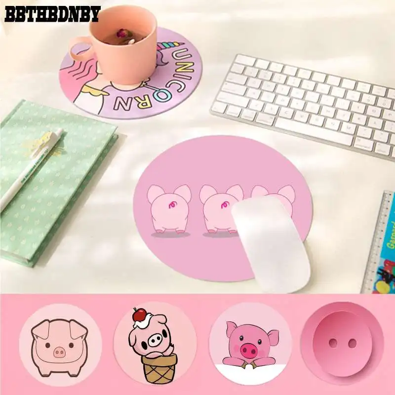 

BBTHBDNBY Cool Fashion Pink Pig Customized laptop Gaming round mouse pad Anti-Slip Laptop PC Mice Pad Mat gaming Mousepad