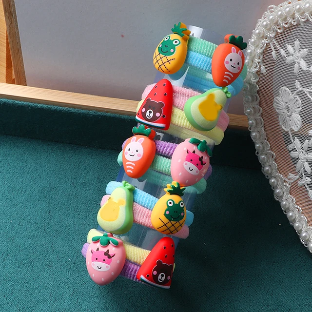 10PCS/Set Girls Rubber Band Elastic Hair bands Rainbow Cartoon Character Fruits Flower Headwear Girl Cute Sweet Hair Accessories style-10