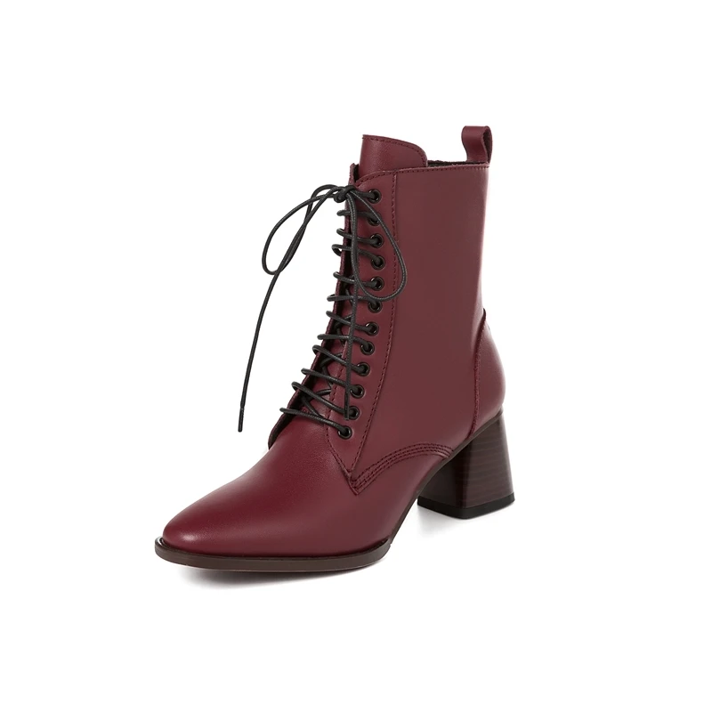 

INS HOT 2020 New Genuine Leather Square Toe Women Ankle Boots Low Heel Square Spring and Autumn Female Lace-up Ankle Boots