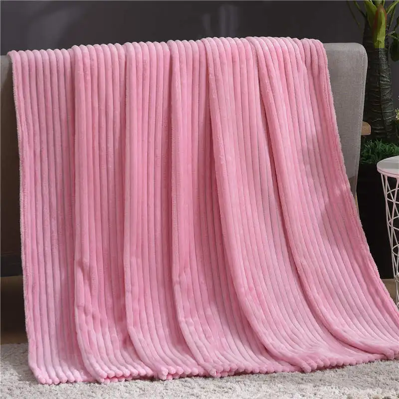 Solid Color Winter Flannel Blanket Soft Warm Fuzzy Faux Fur Mink Throw Artificial Cashmere Bedspread Sofa Cover Blankets - Цвет: Pink