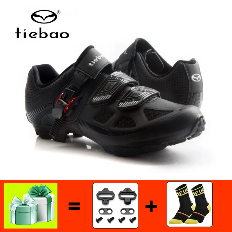black with cleats TIEBAO/Обувь для велоспорта; самозакрывающиеся дышащие кроссовки для горного велосипеда; sapatilha ciclismo; mtb superstar; обувь для езды на велосипеде - Цвет: black with cleats