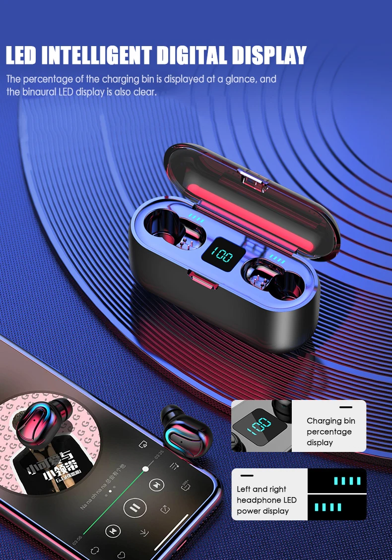 Беспроводные наушники Bluetooth V5.0 TWS беспроводные Bluetooth наушники светодиодный дисплей с 2000 мАч power Bank гарнитура с микрофоном