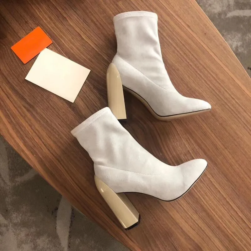 short white Лидер продаж; сапоги на высоком каблуке 10 см; женские замшевые эластичные ботильоны без застежки; Разноцветные Сапоги выше колена; женские сапоги до бедра - Цвет: short white