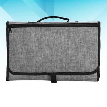 

1pc Baby Waterproof Diaper Mat Foldable Nappies Changing Pad Portable Multifunctional Diaper Change Mat Storage Bag (Grey)