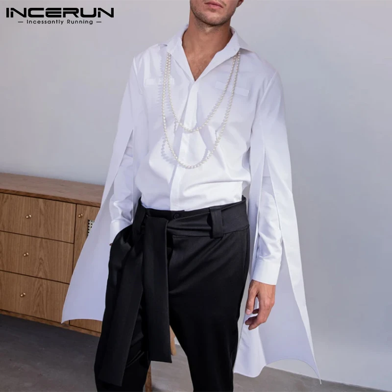 Men Casual Long Sleeve Shirt Lapel Flare Button Solid Color Streetwear