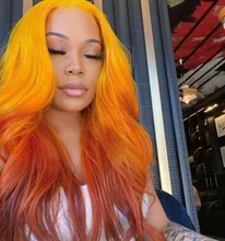 Wigs Highlight Ginger Human-Hair Lace Body-Wave Orange Burgundy Black Women Part Pre-Plucked