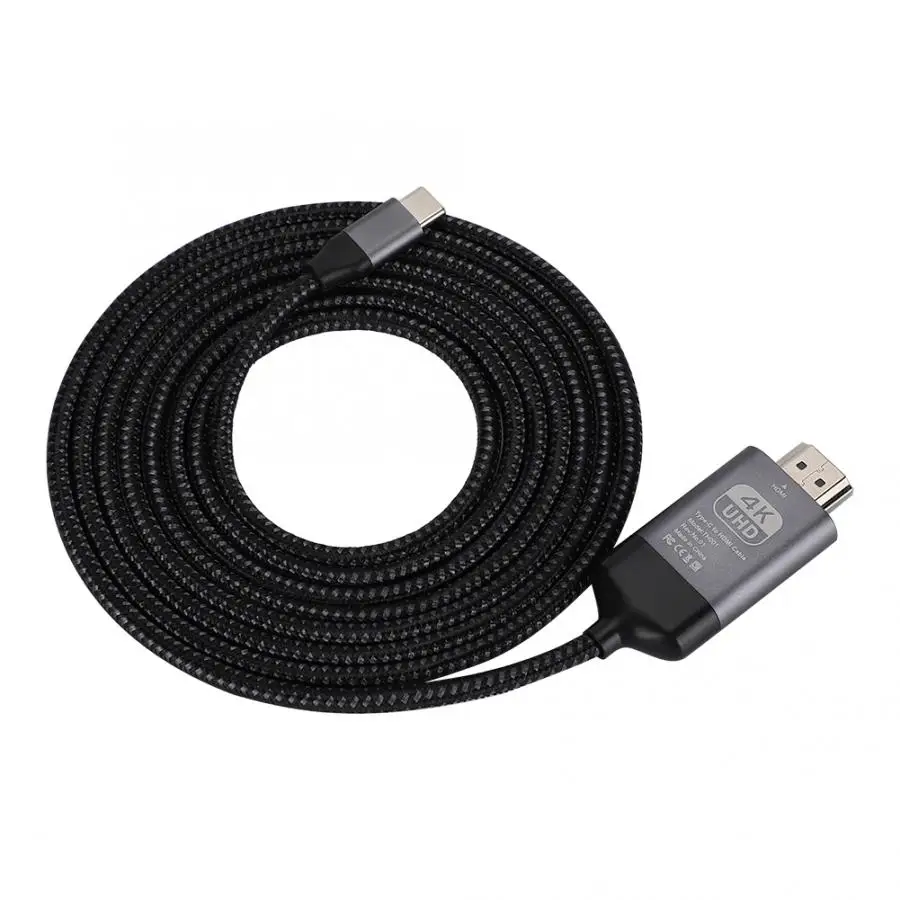 Кабель типа C к HDMI 4K60hz алюминиевый корпус тканый 2 м USB-C к HD ТВ для MacBook Pro 15 и 13 / для HD ТВ для AV ТВ