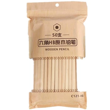 

50 Pieces of Long Hexagonal HB Pencil Set Wooden Standard Pencil Student School Office Stationery