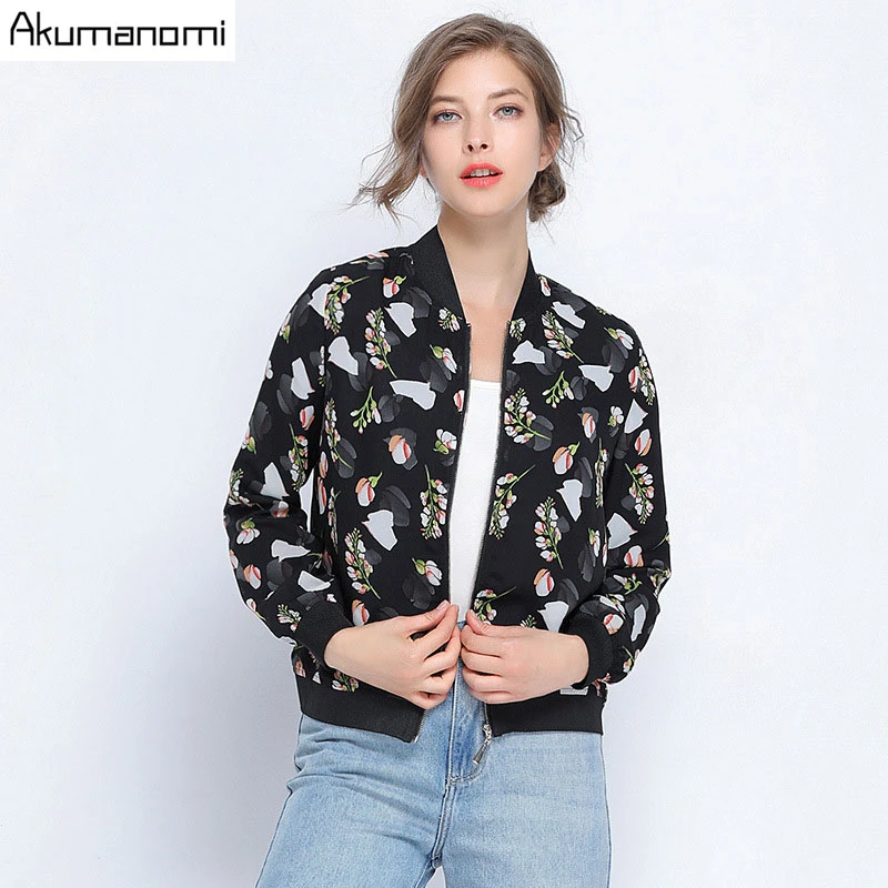 

Print Bomber Jacket Women Flowers Zipper Up Retro Coat Spring 2019 Autumn Long Sleeve Basic Plus Size Short Biker Jackets Female