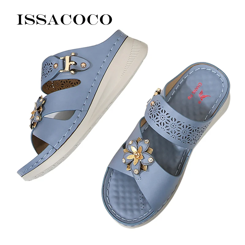 

ISSACOCO 2021 Fashion Women's Slippers Be At Home Platform Sandals House Slippers For Women Flat Female Vulcanize Designer Shoes