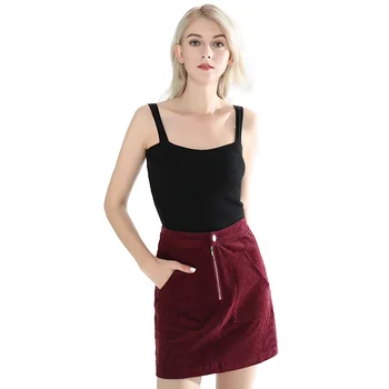 

Women Solid Color Zipper Skirts a Line High Waisted Pencil Skirt Casual Button Short Mini Casual Skirts
