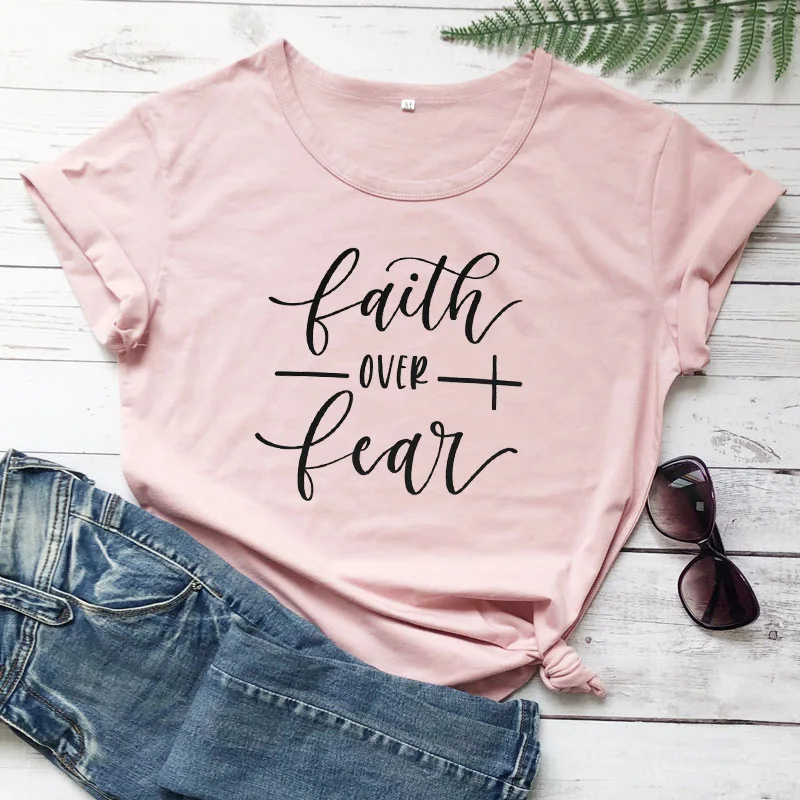 Faith Over Fear футболка для христианина религия одежда женщин вера рубашка