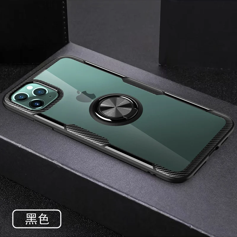 black Прозрачное акриловое кольцо Броня чехол для iPhone 11 Pro X XR XS Max магнит автомобильный держатель Coque чехол для iPhone 7 8 6 s 6s Plus чехол - Цвет: black