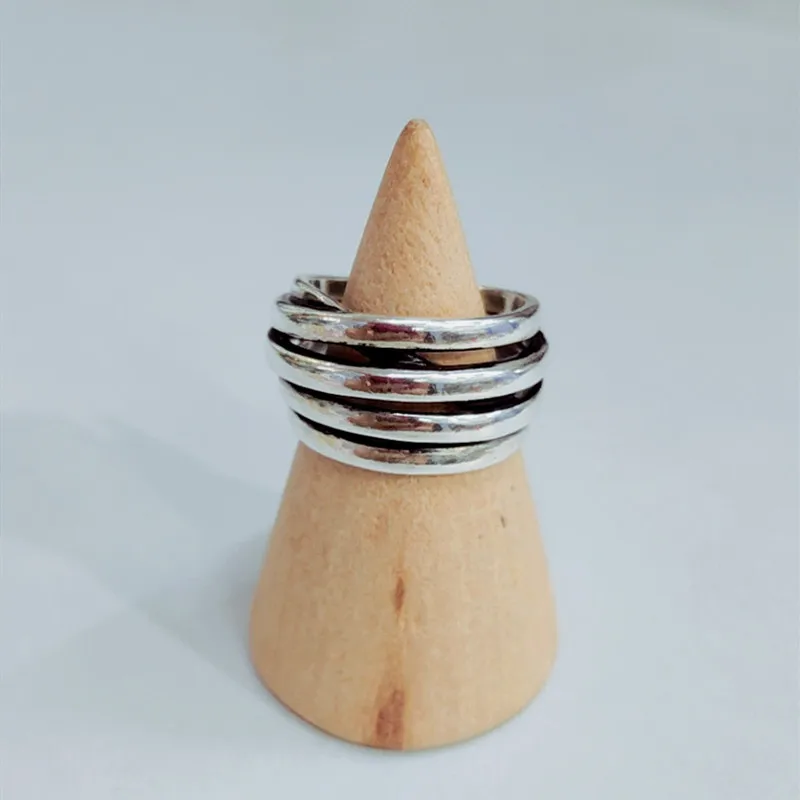 DreamySky Bijoux Boho стильные 925 пробы серебряные кольца с большой линией для женщин Подарки большие Регулируемые кольца на палец