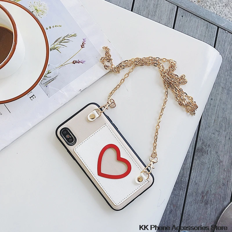 Чехол-Кошелек с сердечками для iPhone X, XR, XS, Max, длинный кожаный чехол с цепочкой для iPhone 6, 6s, 7, 8 Plus, чехлы для телефонов