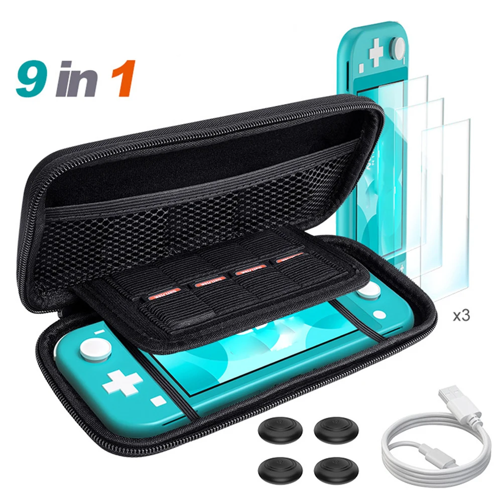 

9 in 1 Portable Tempered Film Charging Line Console Storage Bag for Nintend Switch Lite Console Gamepad Accessories