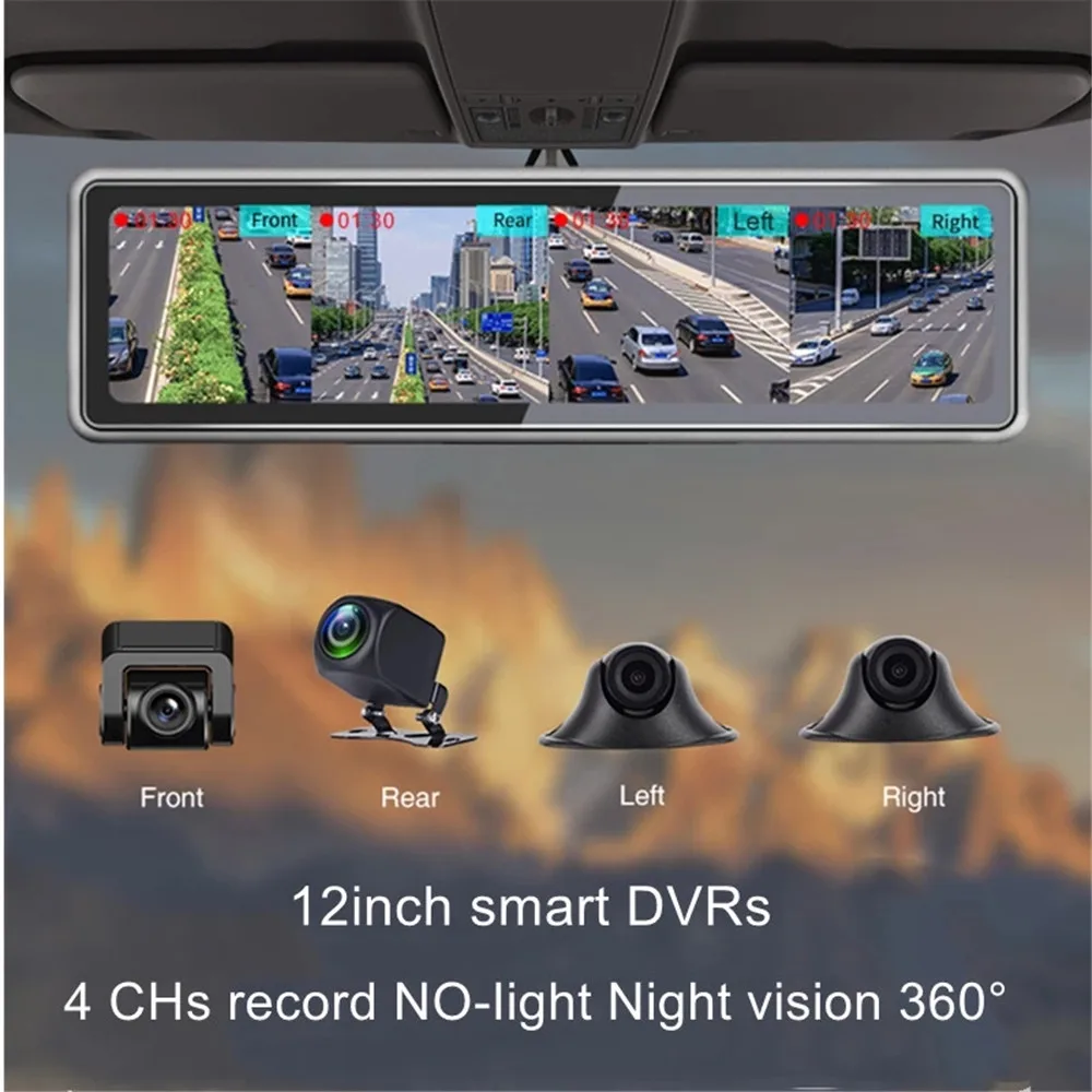 360° Panoramic Dashboard Car DVR 12-Inch Touch Screen