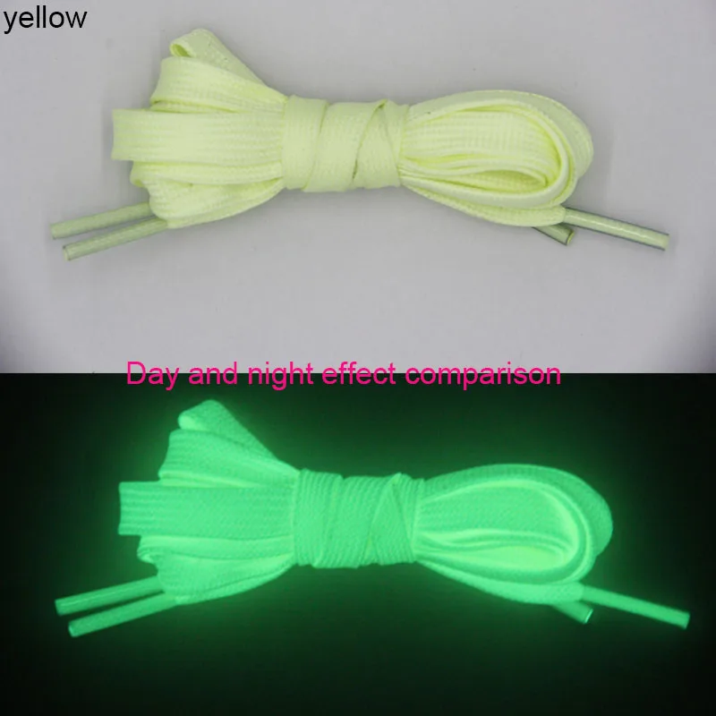 Flat Fluorescent Shoelaces Self-luminous Luminous Shoelace Unisex Shoe Laces Glow In The Dark Night Color 80 100 120 140 160 CM - Цвет: Yellow
