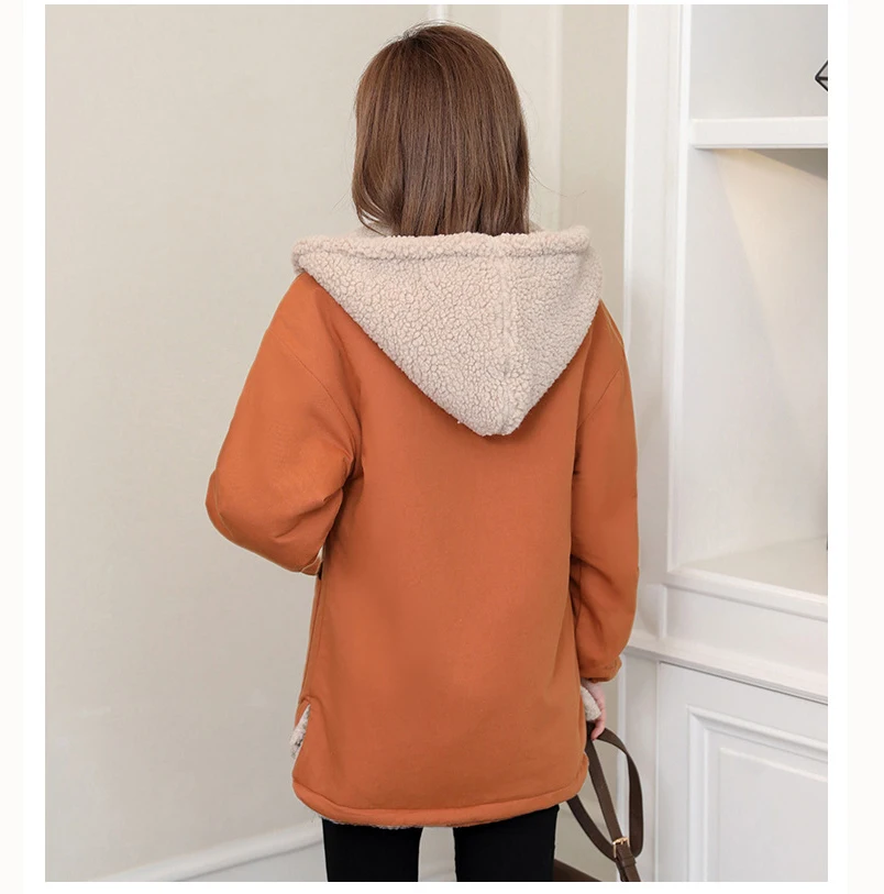 Maternity Jacket Autumn And Winter Long-sleeved Maternity Dress Loose Plus Velvet Hug Baby Out Of The Coat Pregnancy Clothes