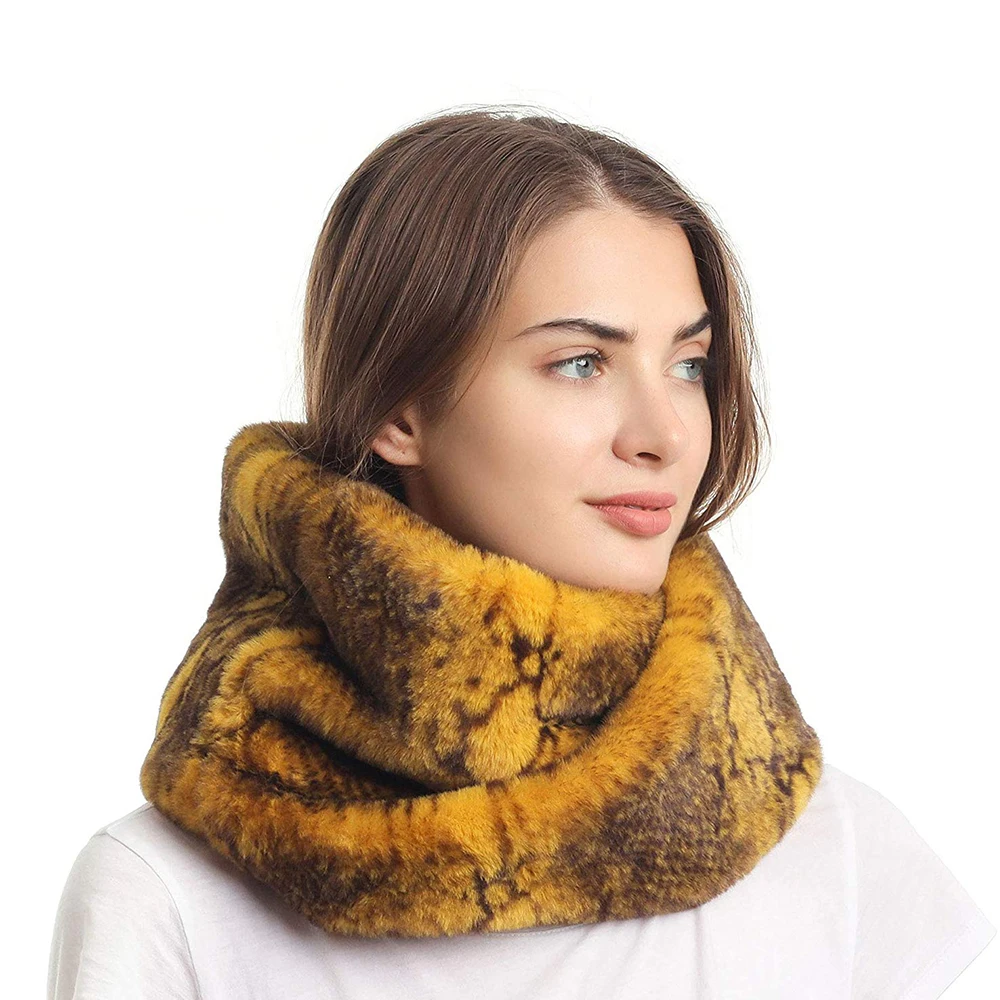Women's Winter Snakeskin Print Faux Fur Infinity Scarf  Warm Neck Warmer Scarfs 3