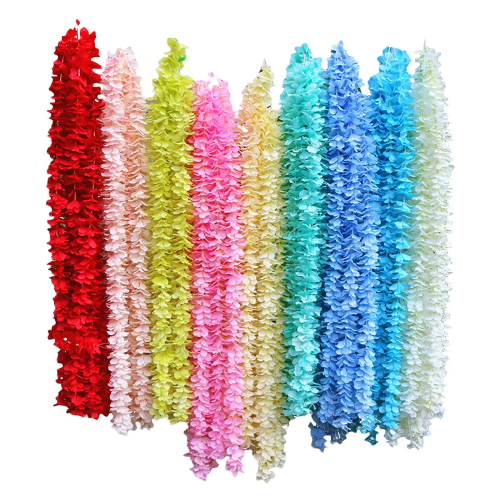 10pcs 1m Decorative Rattan Holiday Artificial Flower Vine DIY Basket Wedding Wisteria Hydrangea Square Arch Wall Hanging String