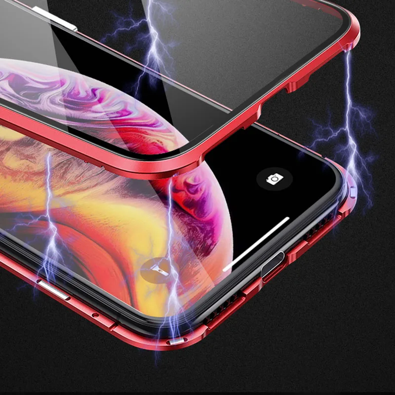 360 градусов Магнитный адсорбционный чехол для iphone 11 Pro MAX двусторонний стеклянный чехол для телефона