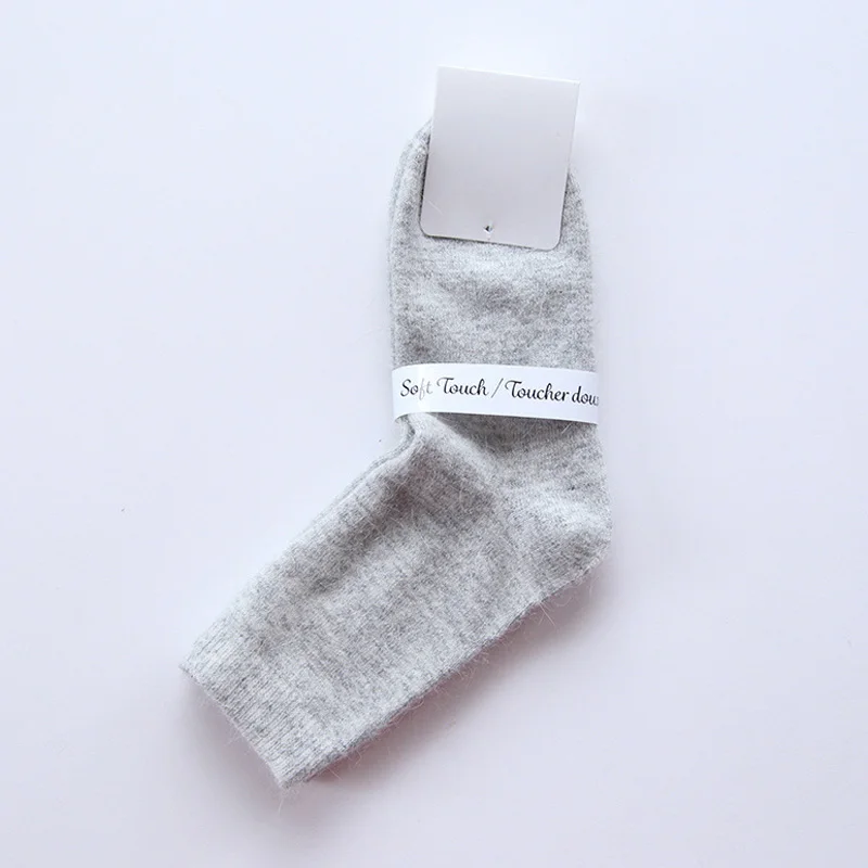 Осенне-зимние носки, женские и мужские толстые носки из ангорской шерсти, женские мягкие теплые короткие носки с кроличьей шерстью, 6 цветов, базовые Чулочные изделия - Цвет: Серый