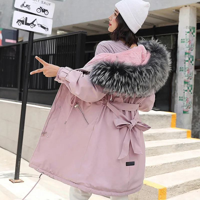 Parkas Mujer New Arrival Women Winter Jacket Large Fur Collar Hooded Female Jacket Long Coat Cotton Parkas Plus Size P11