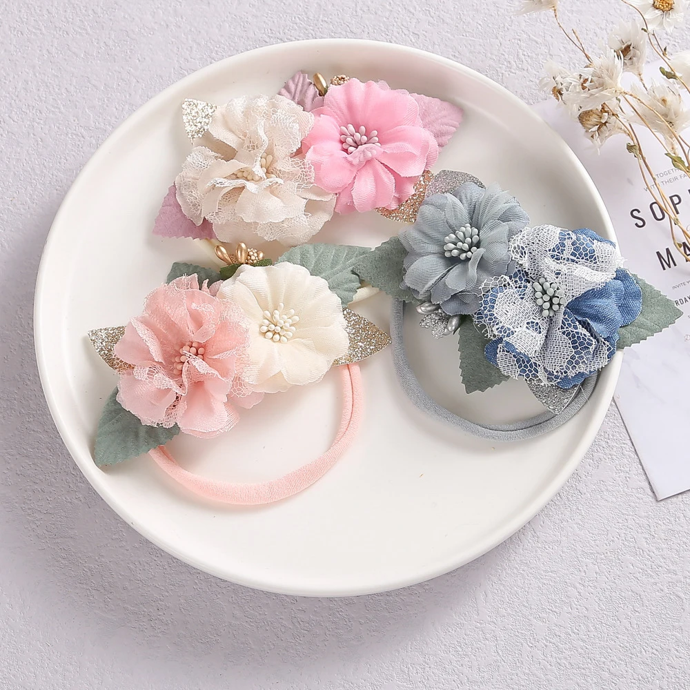 

Baby Headband Thin Nylon Girl Handmade Flower Hairbands Lace Infant Toddler Princess Headbands Outdoor Bandage Lovely