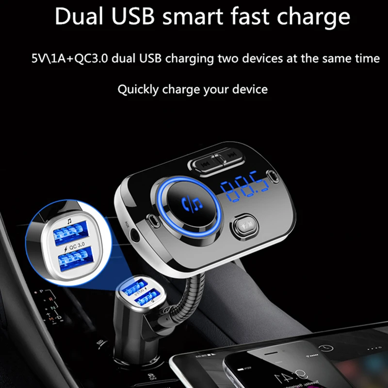 Bluetooth Aux Аудио Автомобильный mp3 плеер FM модулятор Громкая связь звонки Поддержка TF карта U диск двойной QC3.0 выход 5 В/3A макс USB зарядное устройство