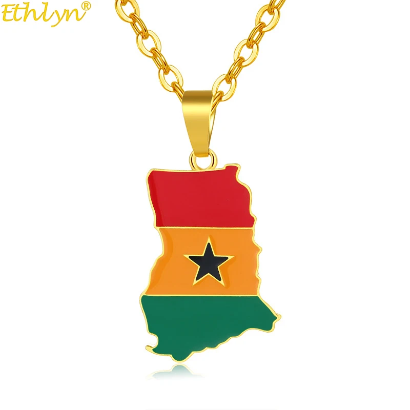 Ethlyn золото Цвет Гана карта страны и кулон в форме флага ожерелья с подвесками