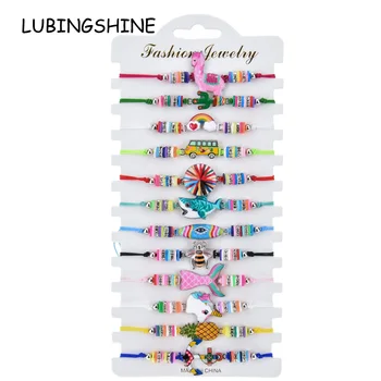 

12pcs/lot Women Enamel Ocean Shark Unicorn Charms Yoga Bracelet Set Child Braided Adjustable Knot Rope Chain Wristband Jewelry