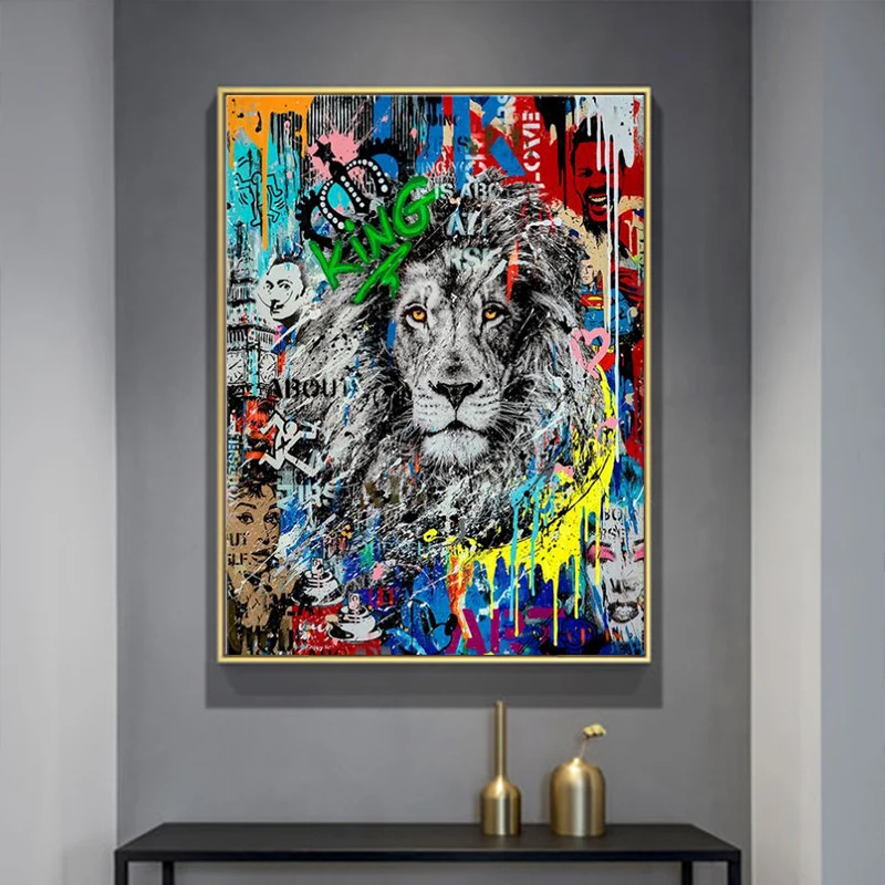 

Abstract Lion Canvas Art Posters and Prints Graffiti Art Animals Paintings on the Wall Art Decor Pictures For Living Room Cuadro