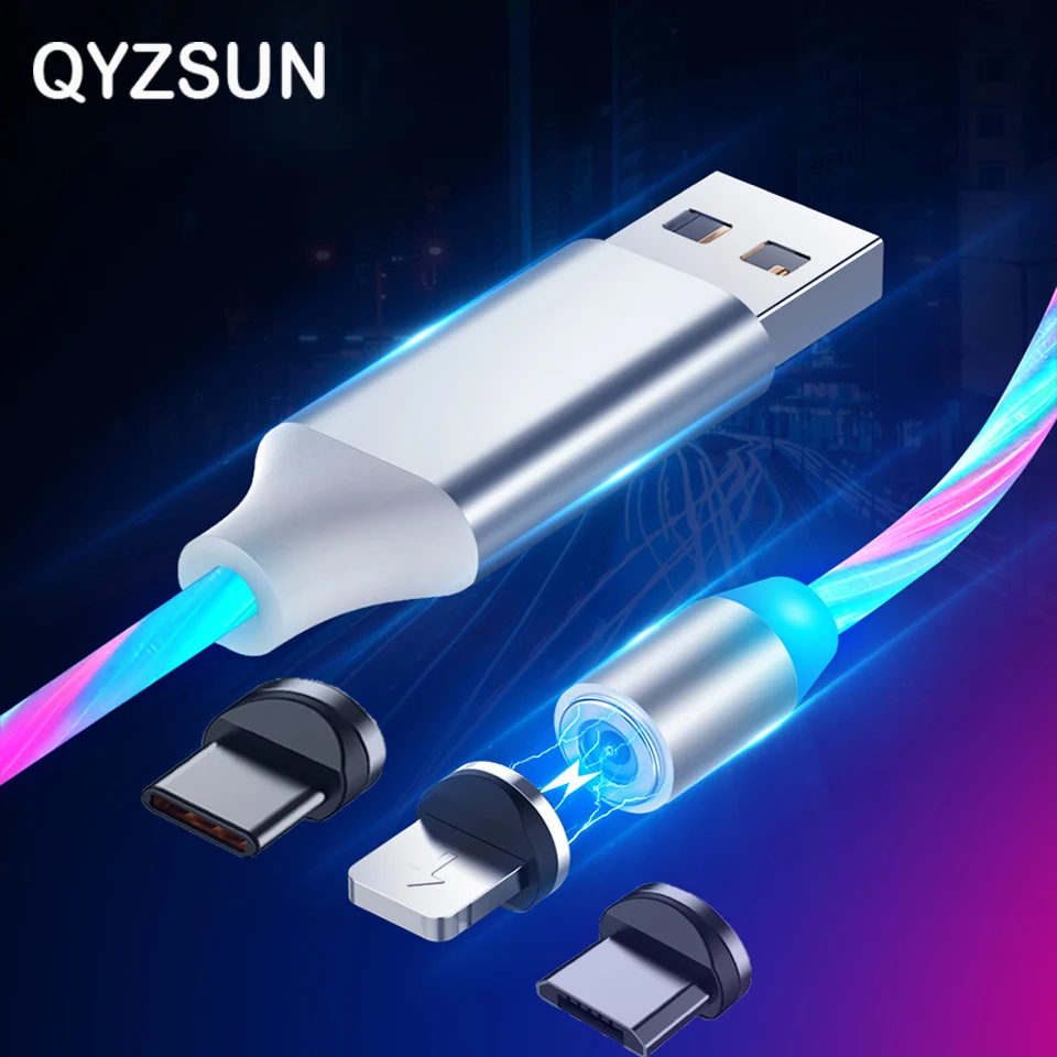 Magnetic Fast Charging Micro USB Cable For Samsung iPhone 11 Pro X 6 7 8 USB Type C Luminous Magnet Mobile Phone Cable USB Cord