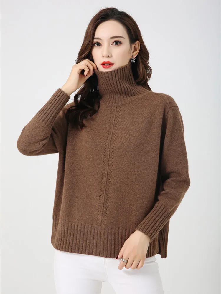 LHZSYY осень зима чистый кашемировый свитер модный высокий воротник большой размер джемпер короткий женский толстый теплый джемпер