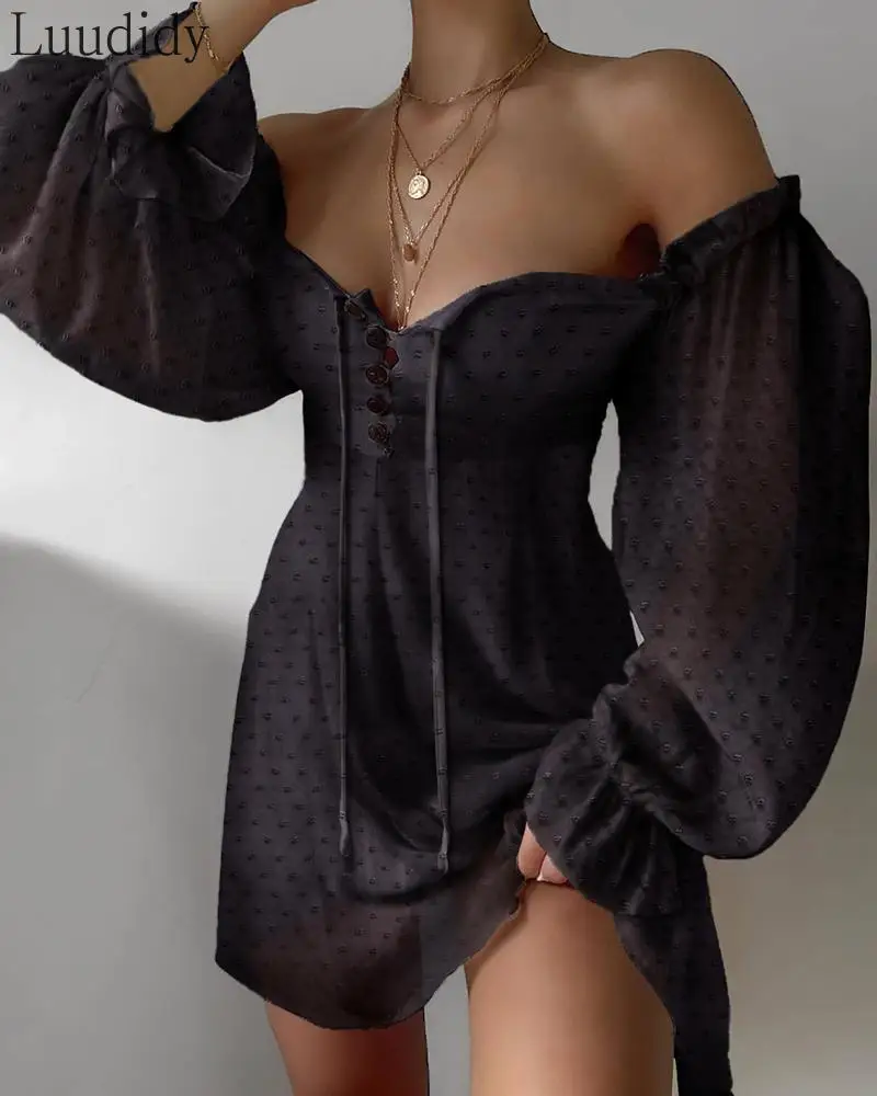 Женское сексуальное платье на пуговицах с открытыми плечами и