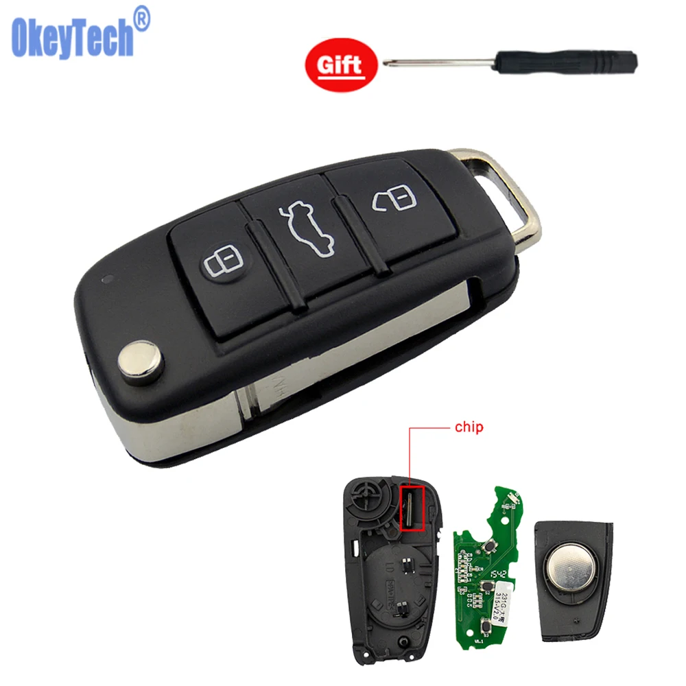OkeyTech для Audi A6L A2 A3 S4 Quattro Avant раскладной Автомобильный Дистанционный ключ 3 кнопки