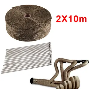 

2X10m Exhaust System Thermal Exhaust with Exhaust Pipe Wrapping Head Heat-resistant Cloth Car Engine Radiator Strap