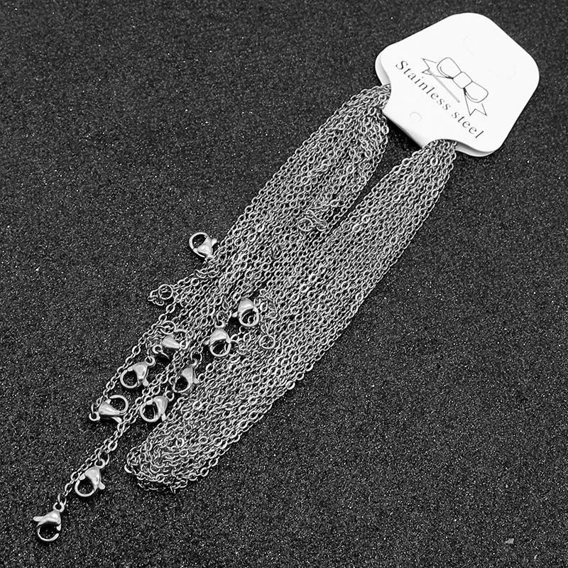 Dull silver Unplated 100 шт, 1,5 мм, 2 мм, ширина, нержавеющая сталь, Плоская Круглая цепочка, женские золотые, серебряные, черные звенья, цепочки, ожерелья для женщин, вечерние ювелирные изделия, подарки - Цвет: Dull silver Unplated